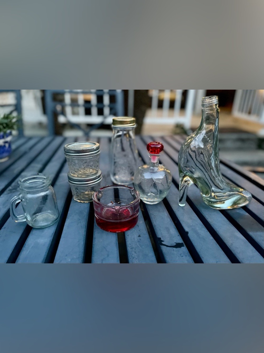 Unique Vintage  Glass Decorative Bottle Collection with Red Accent